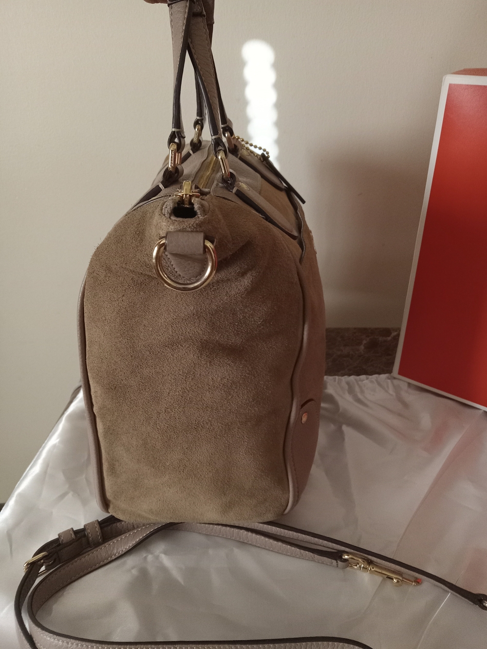 Coach Taupe Suede & Leather 2way Satchel with Removable Strap EUC - Picture 15 of 15